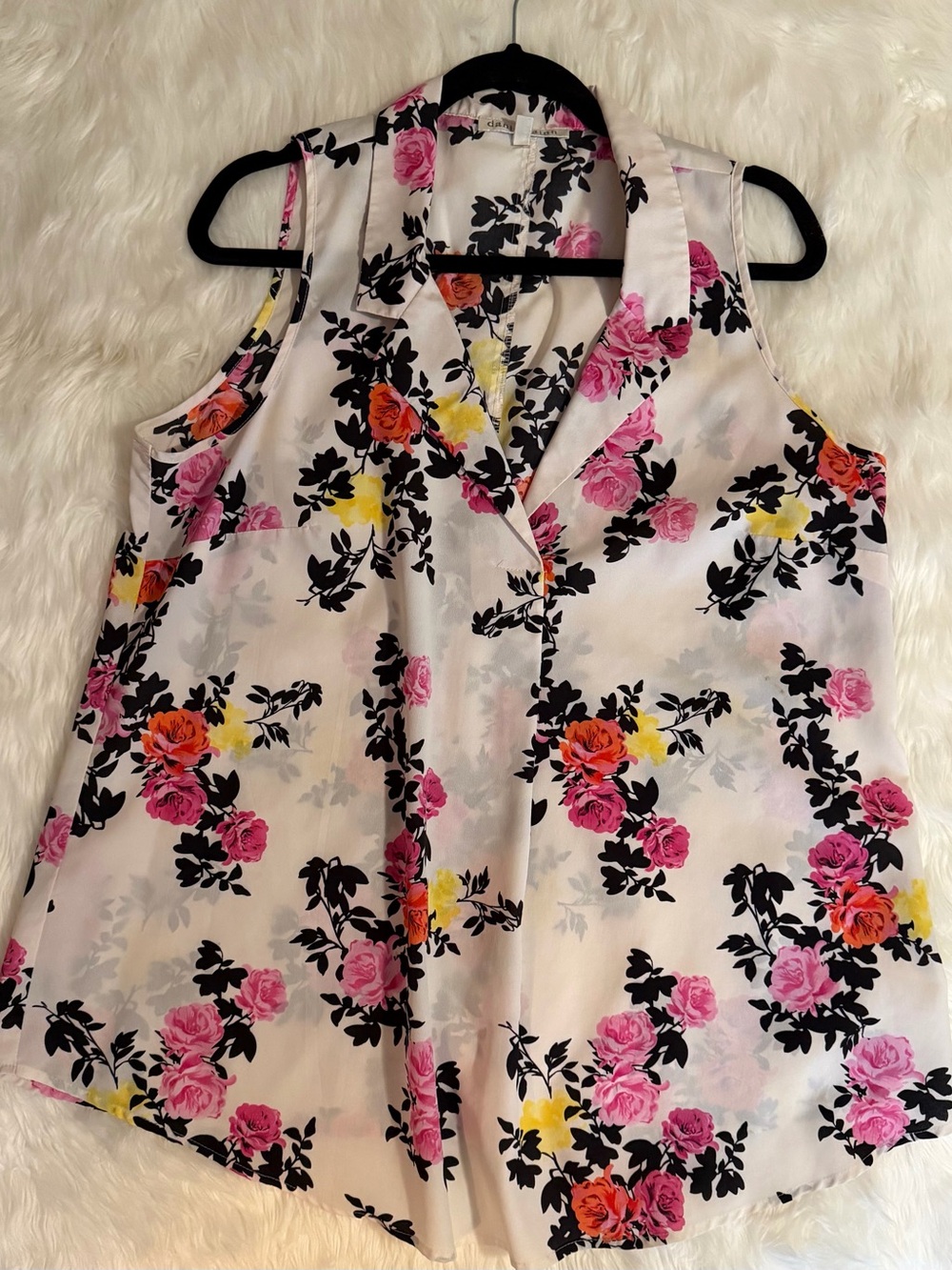 Daniel Rainn Floral Sleeveless Blouse - White w/Pink, Yellow & Orange Roses 1x